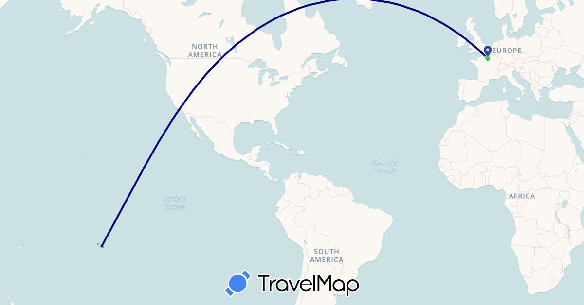 TravelMap itinerary: driving, bateau, avion, voiture, marche in France, French Polynesia (Europe, Oceania)
