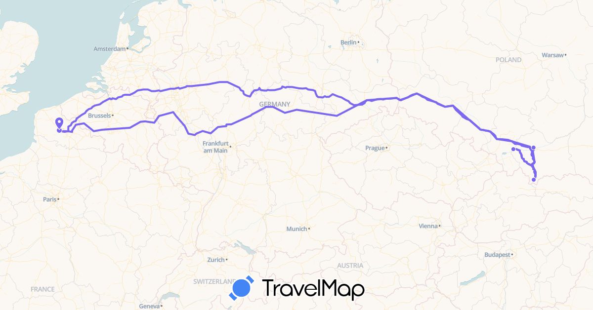 TravelMap itinerary: bus in France, Poland (Europe)